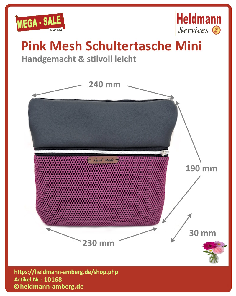10168 Pink Mesh Schultertasche Mini Maße