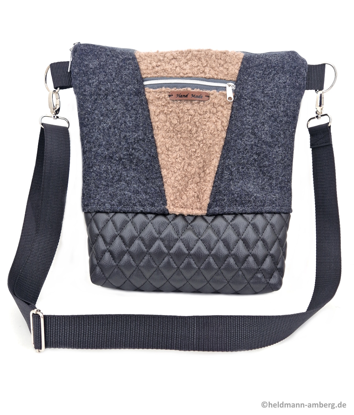 10064 Elegante Filz-Kunstleder Tasche Vorderseite mit Gurt