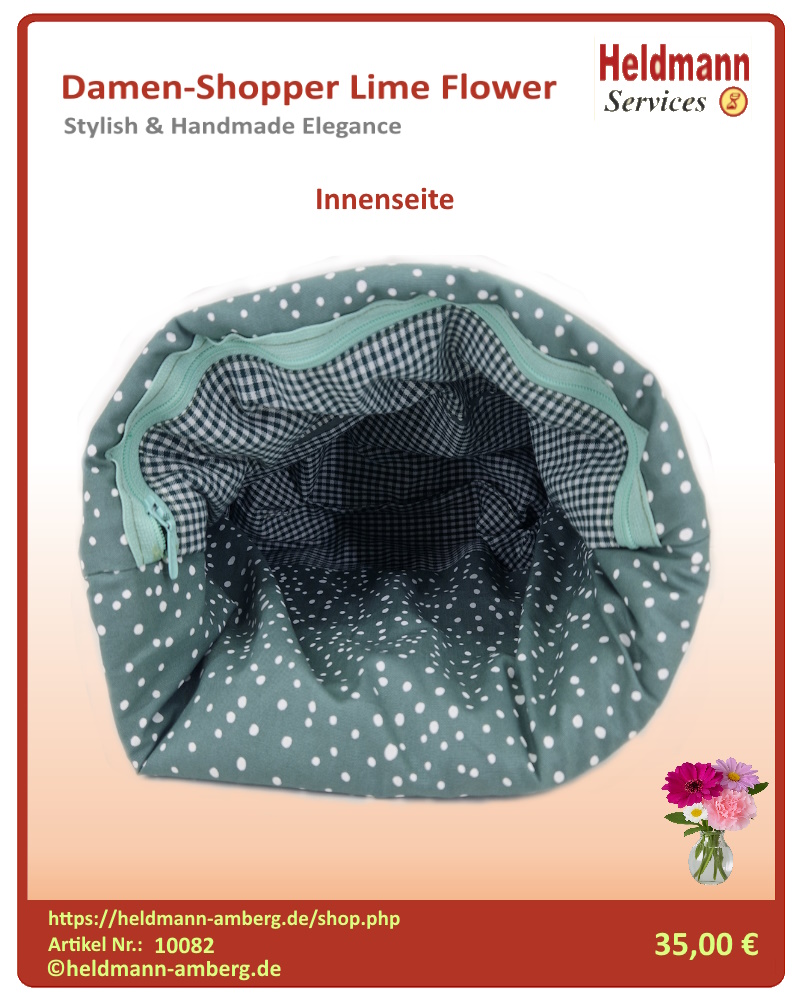 10082 Damen-Shopper Lime Flower Innenseite