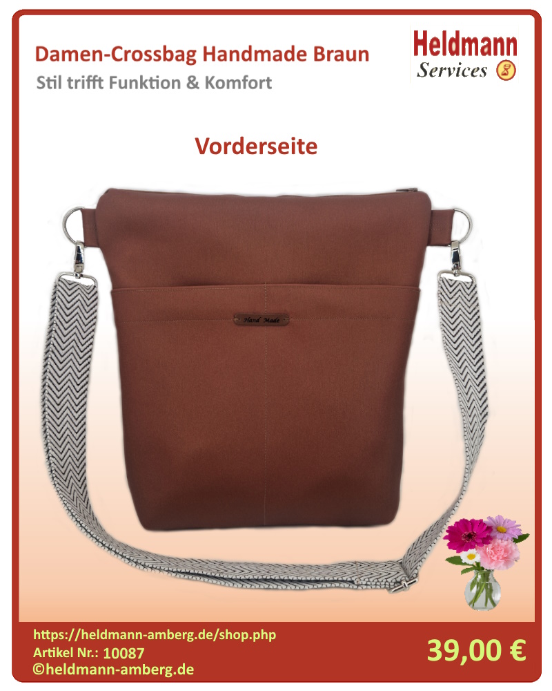 10087 Damen-Crossbag Handmade Braun Vorderseite