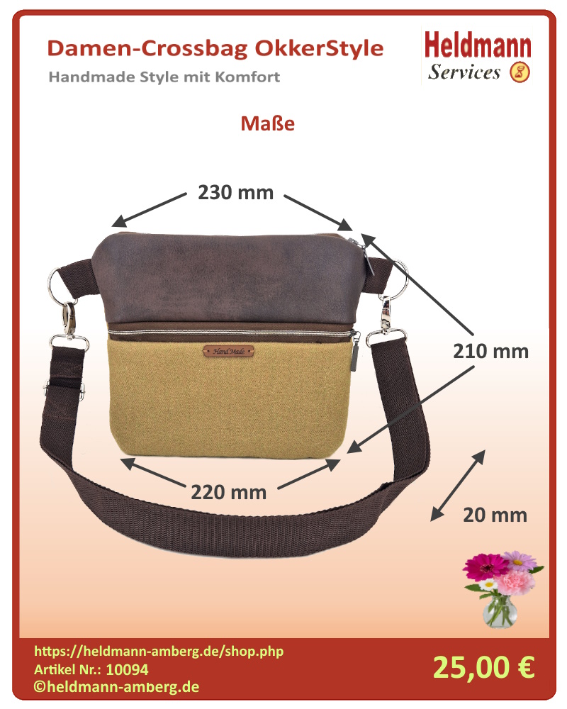 10094 Damen-Crossbag OkkerStyle Maße