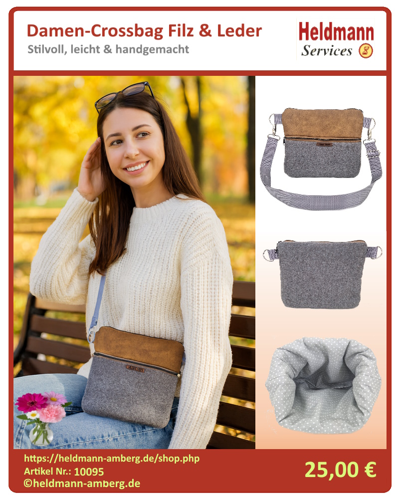 10095 Damen-Crossbag Filz & Leder