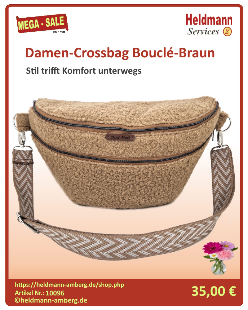 10096 Damen-Crossbag Bouclé-Braun