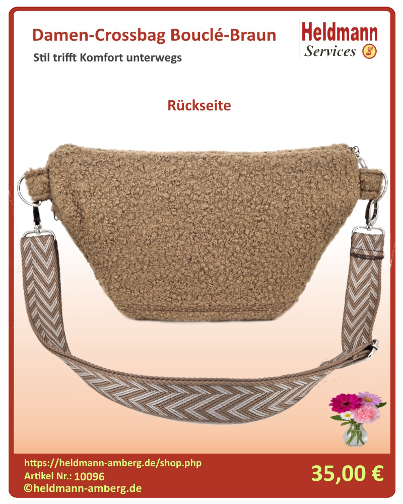 10096 Damen-Crossbag Bouclé-Braun Rückseite