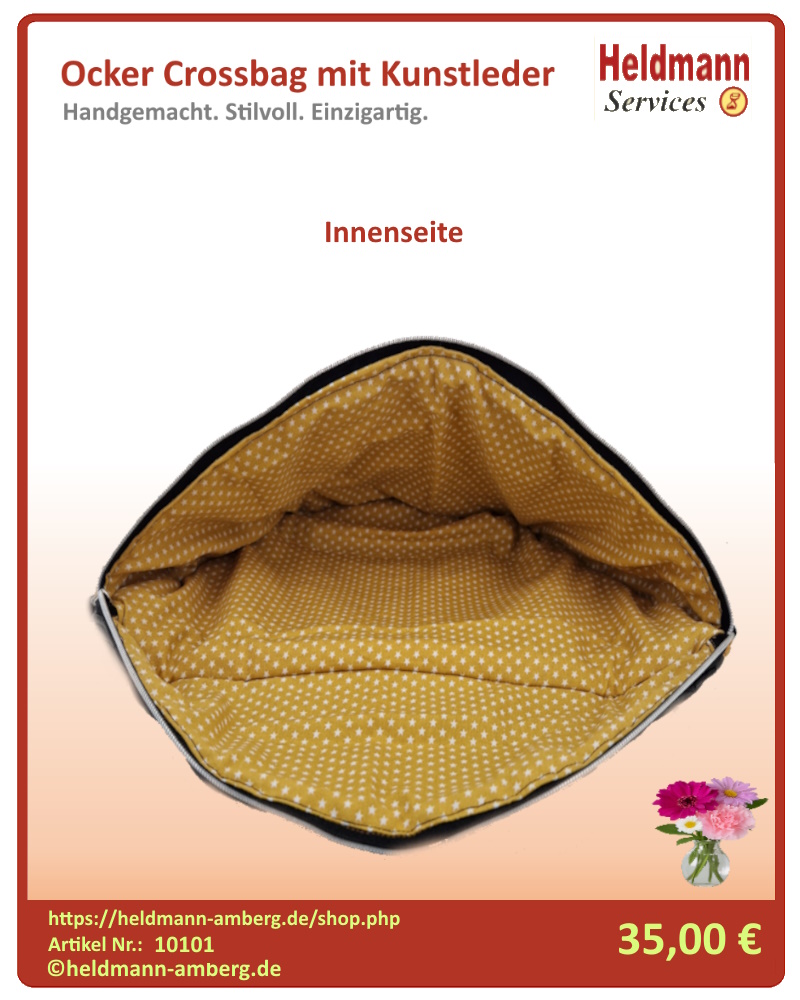 10101 Ocker Crossbag mit Kunstleder Innenseite