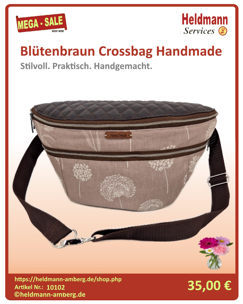 10102 Blütenbraun Crossbag Handmade