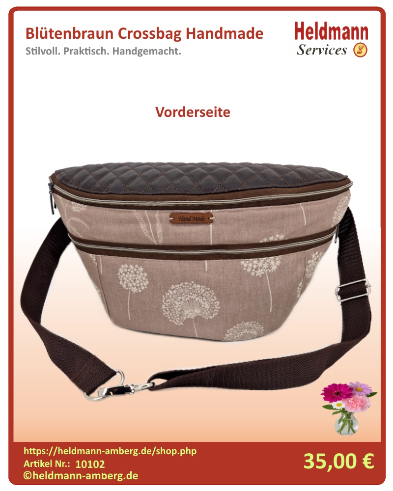 10102 Blütenbraun Crossbag Handmade Vorderseite