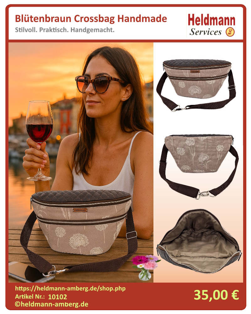 10102 Blütenbraun Crossbag Handmade