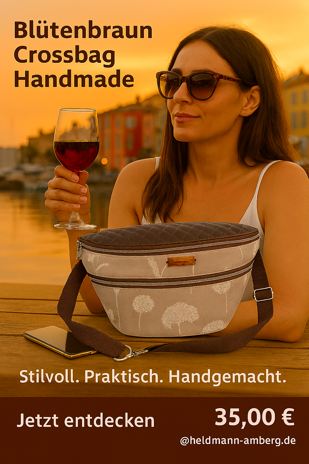 10102 Blütenbraun Crossbag Handmade