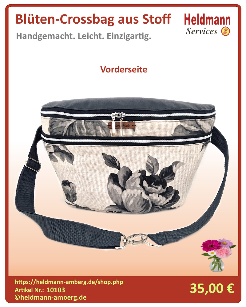 10103 Blüten-Crossbag aus Stoff Vorderseite