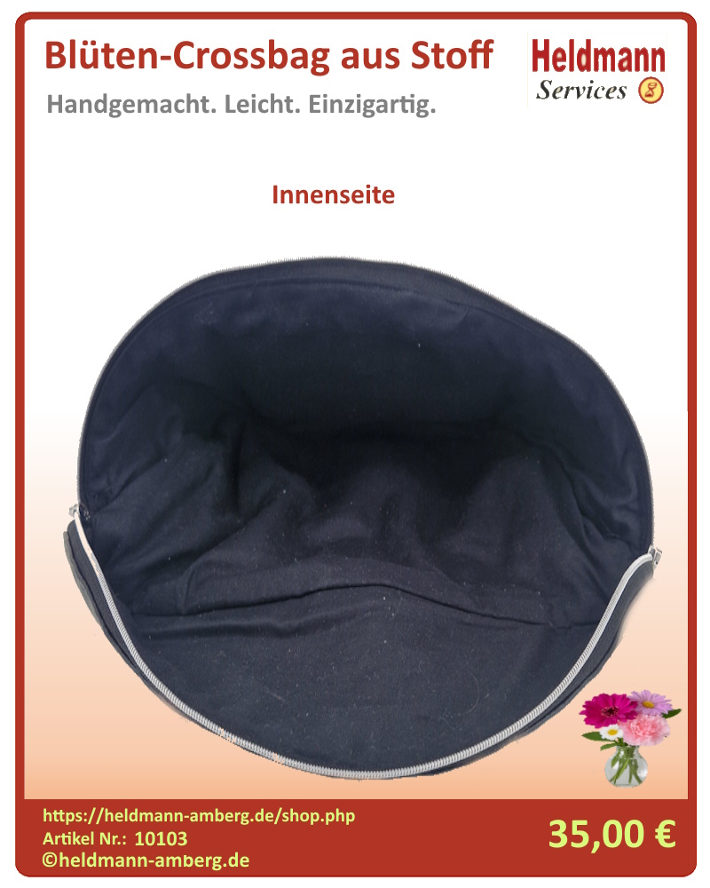 10103 Blüten-Crossbag aus Stoff Innenseite
