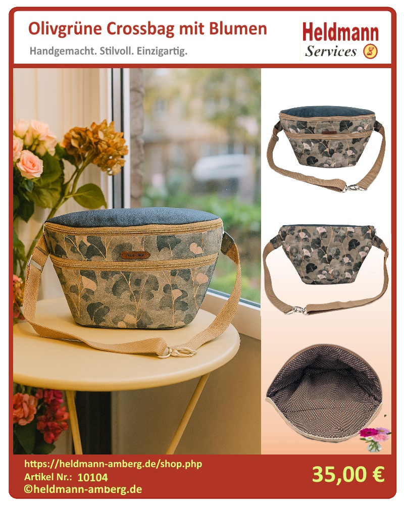 10104 Olivgrüne Crossbag mit Blumen