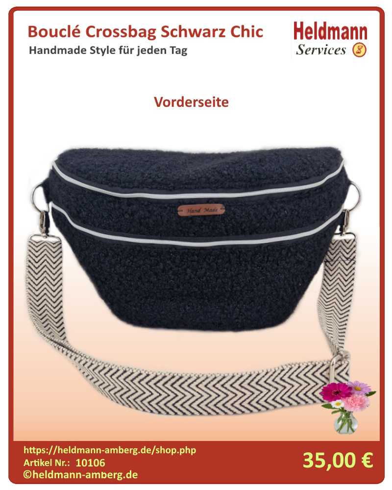 10106 Bouclé Crossbag Schwarz Chic Vorderseite