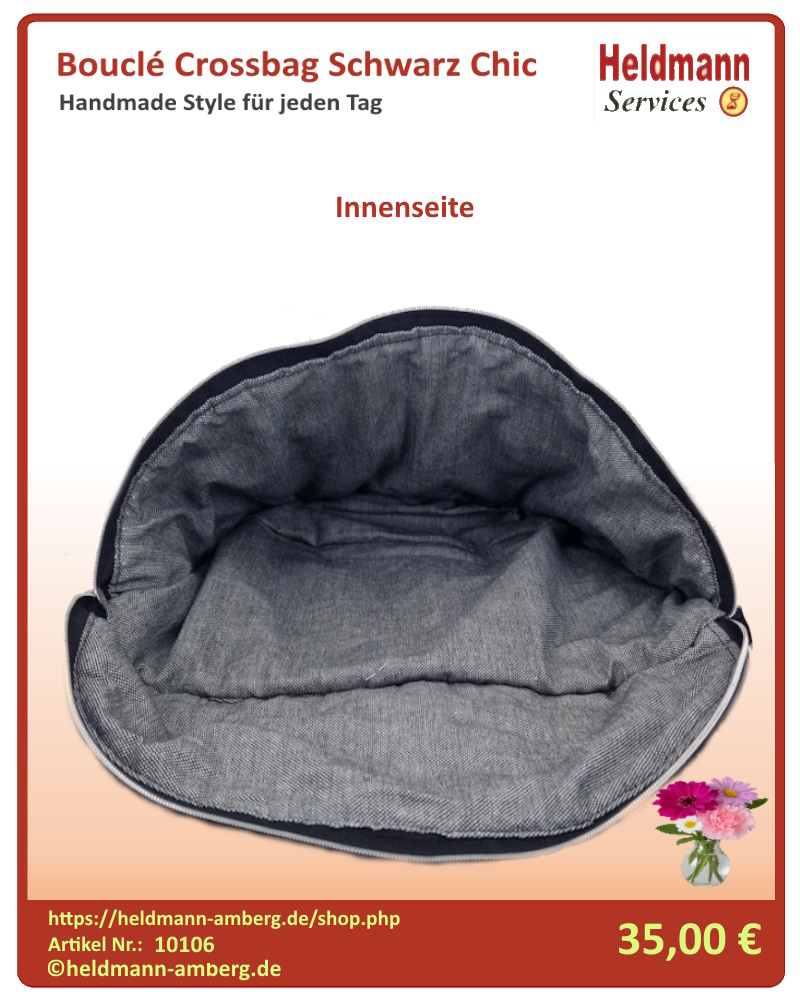 10106 Bouclé Crossbag Schwarz Chic Innenseite