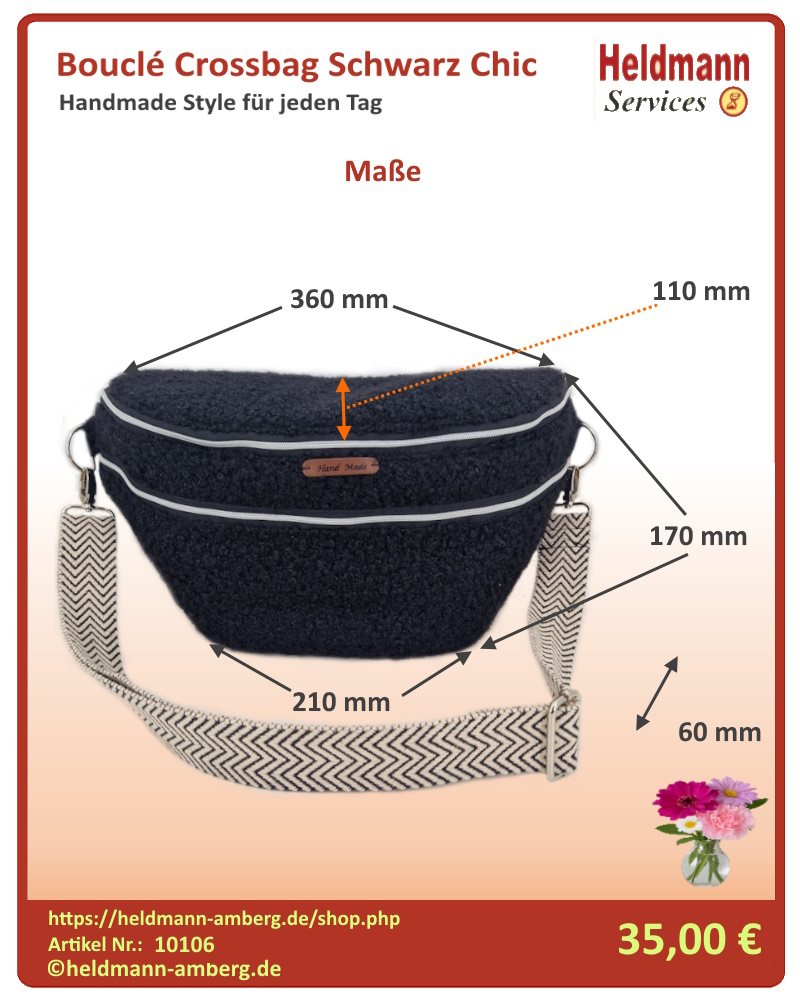 10106 Bouclé Crossbag Schwarz Chic Maße