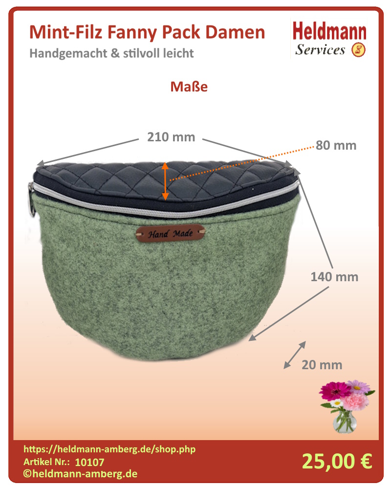 10107 Mint-Filz Fanny Pack Damen Maße