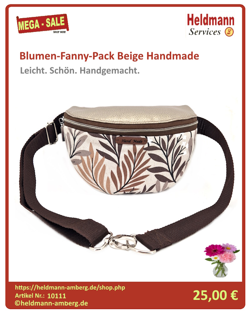 10111 Blumen-Fanny-Pack Beige Handmade