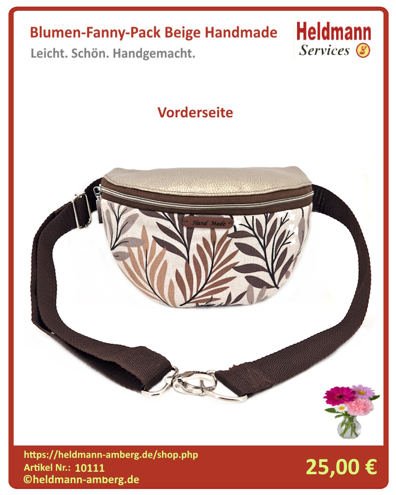10111 Blumen-Fanny-Pack Beige Handmade Vorderseite