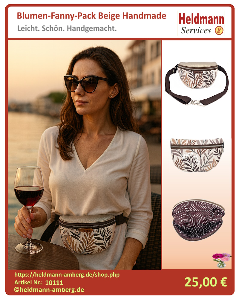 10111 Blumen-Fanny-Pack Beige Handmade