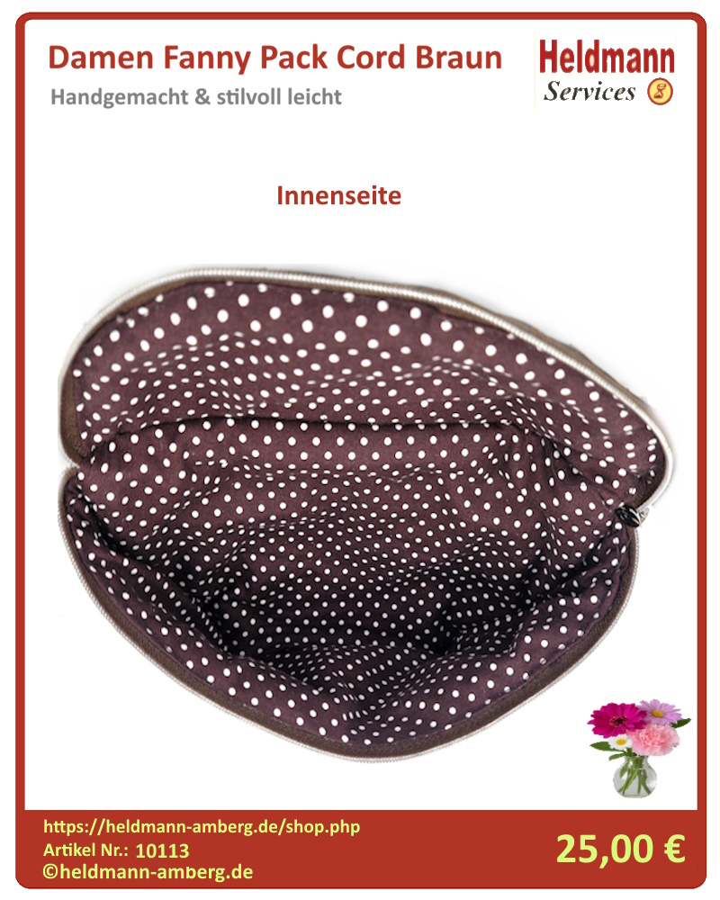 10113 Damen Fanny Pack Cord Braun Innenseite