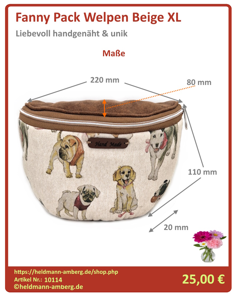 10114 Fanny Pack Welpen Beige XL Maße