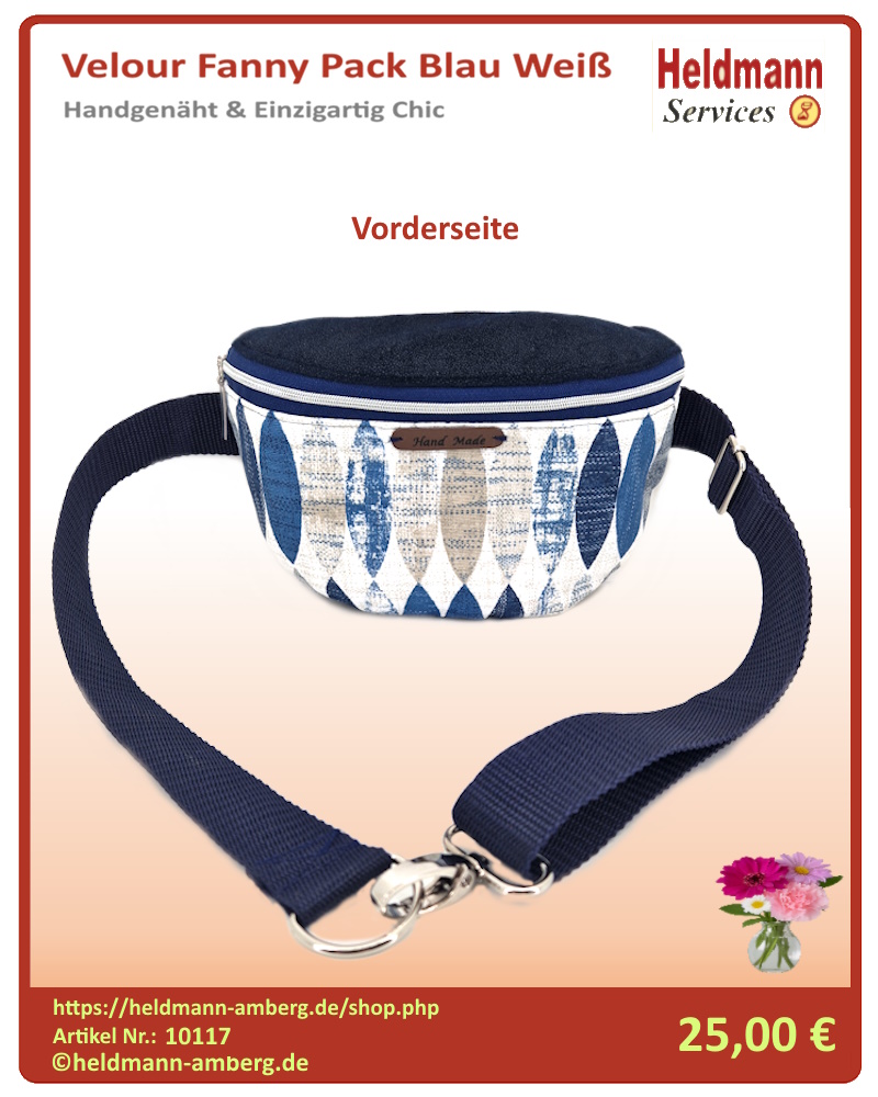 10117 Velour Fanny Pack Blau Weiß Vorderseite