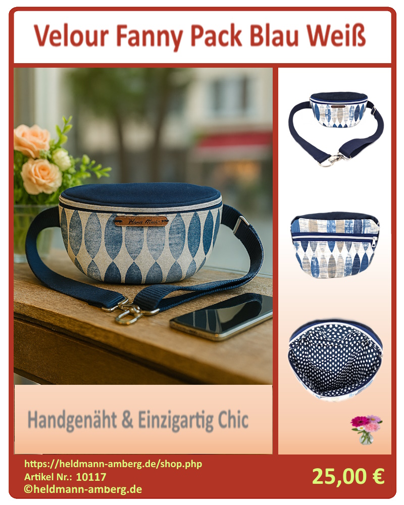 10117 Velour Fanny Pack Blau Weiß