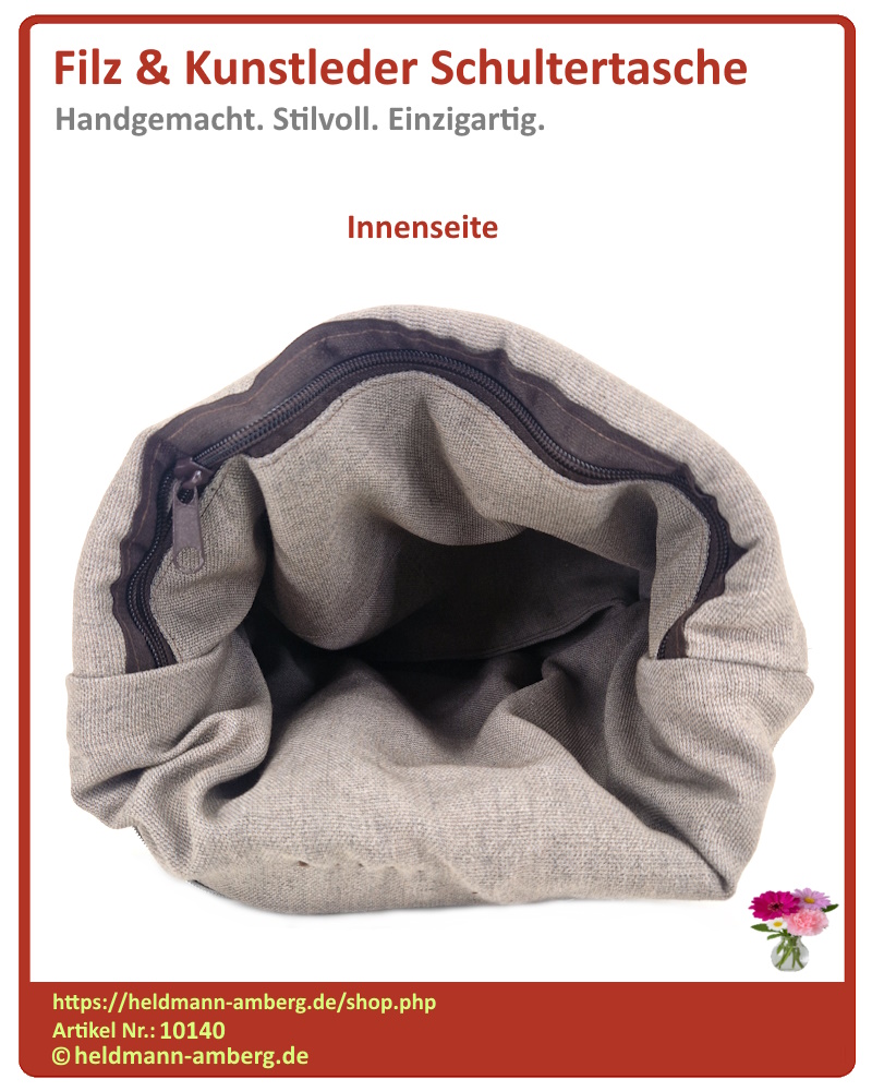 10140 Filz & Kunstleder Schultertasche Innenseite