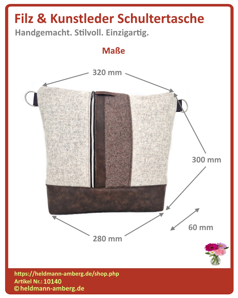 10140 Filz & Kunstleder Schultertasche Maße