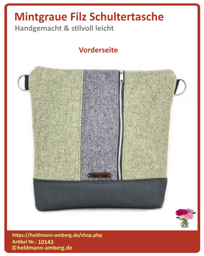 10143 Mintgraue Filz Schultertasche Vorderseite