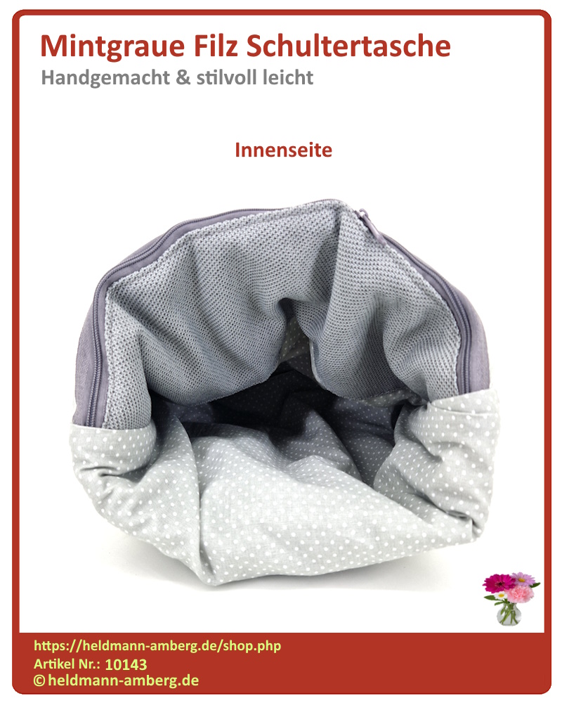 10143 Mintgraue Filz Schultertasche Innenseite
