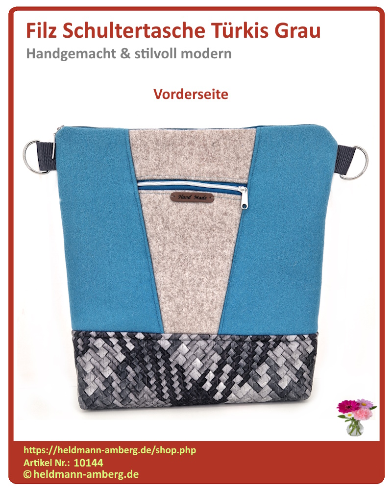 10144 Filz Schultertasche Türkis Grau Vorderseite