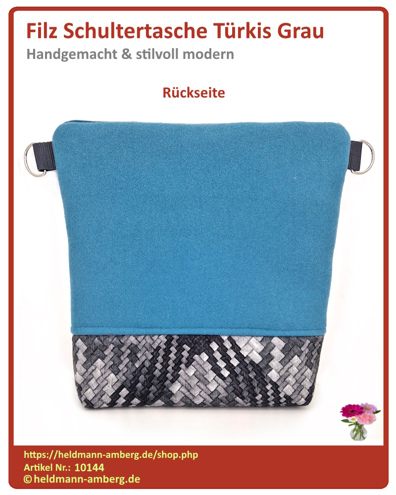 10144 Filz Schultertasche Türkis Grau Rückseite