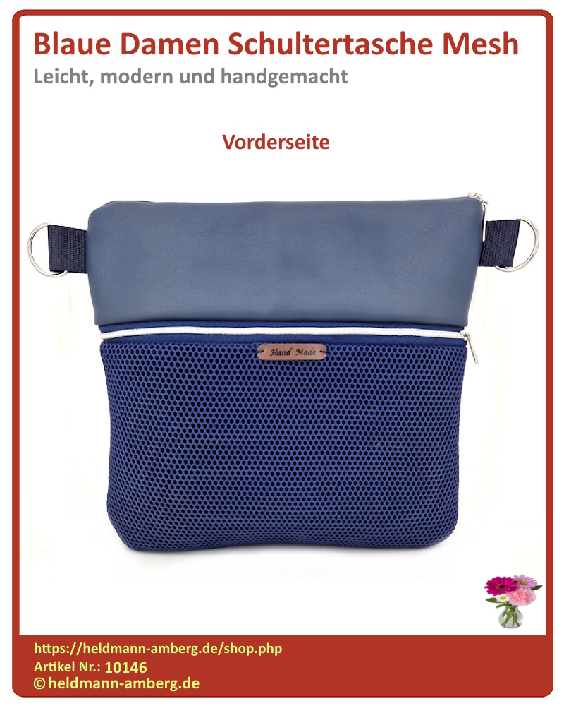 10146 Blaue Damen Schultertasche Mesh Vorderseite