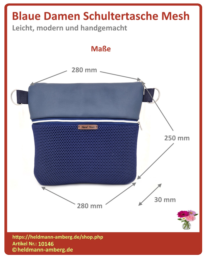 10146 Blaue Damen Schultertasche Mesh Maße