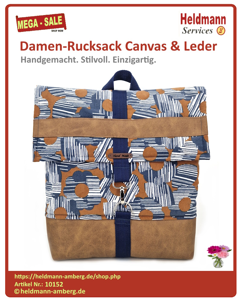 10152 Damen-Rucksack Canvas & Leder Vorderseite