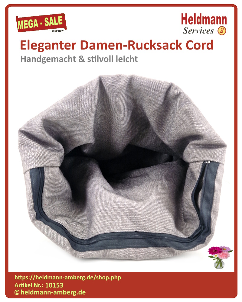 10153 Eleganter Damen-Rucksack Cord Innenseite