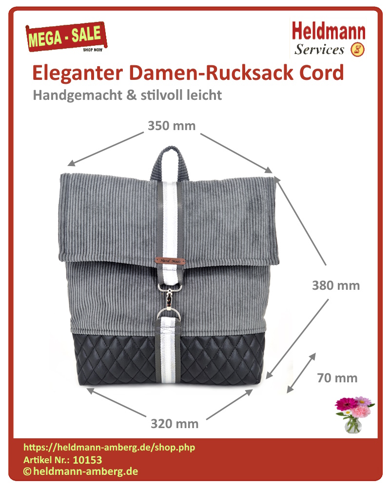 10153 Eleganter Damen-Rucksack Cord Maße