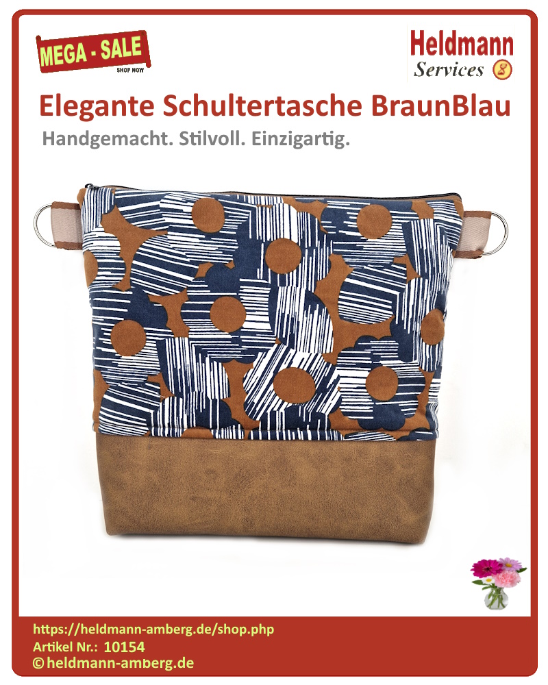 10154 Elegante Schultertasche BraunBlau Rückseite