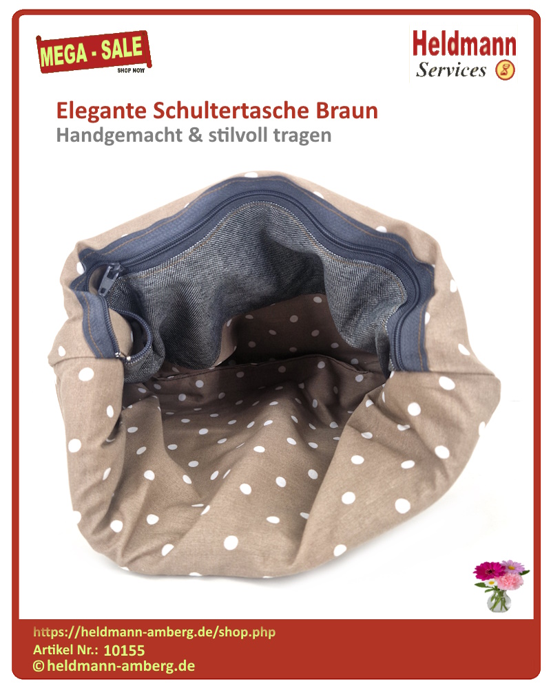 10155 Elegante Schultertasche Braun Innenseite