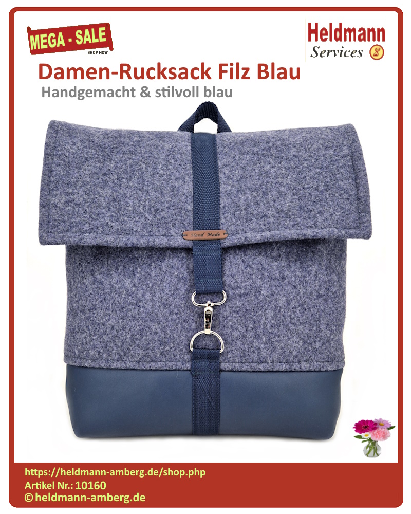 10160 Damen-Rucksack Filz Blau VOrderseite