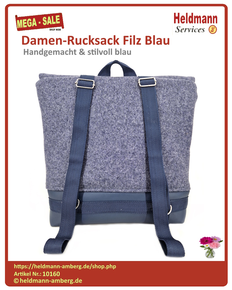 10160 Damen-Rucksack Filz Blau Rückseite