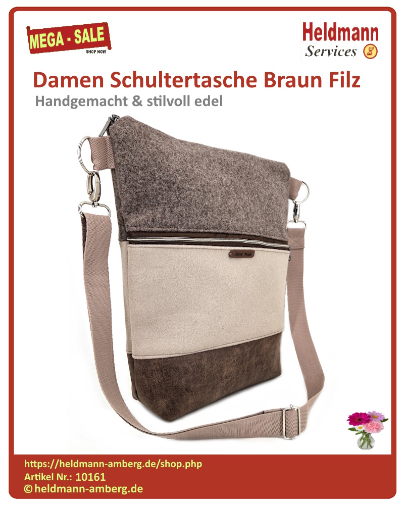 10161 Damen Schultertasche Braun Filz