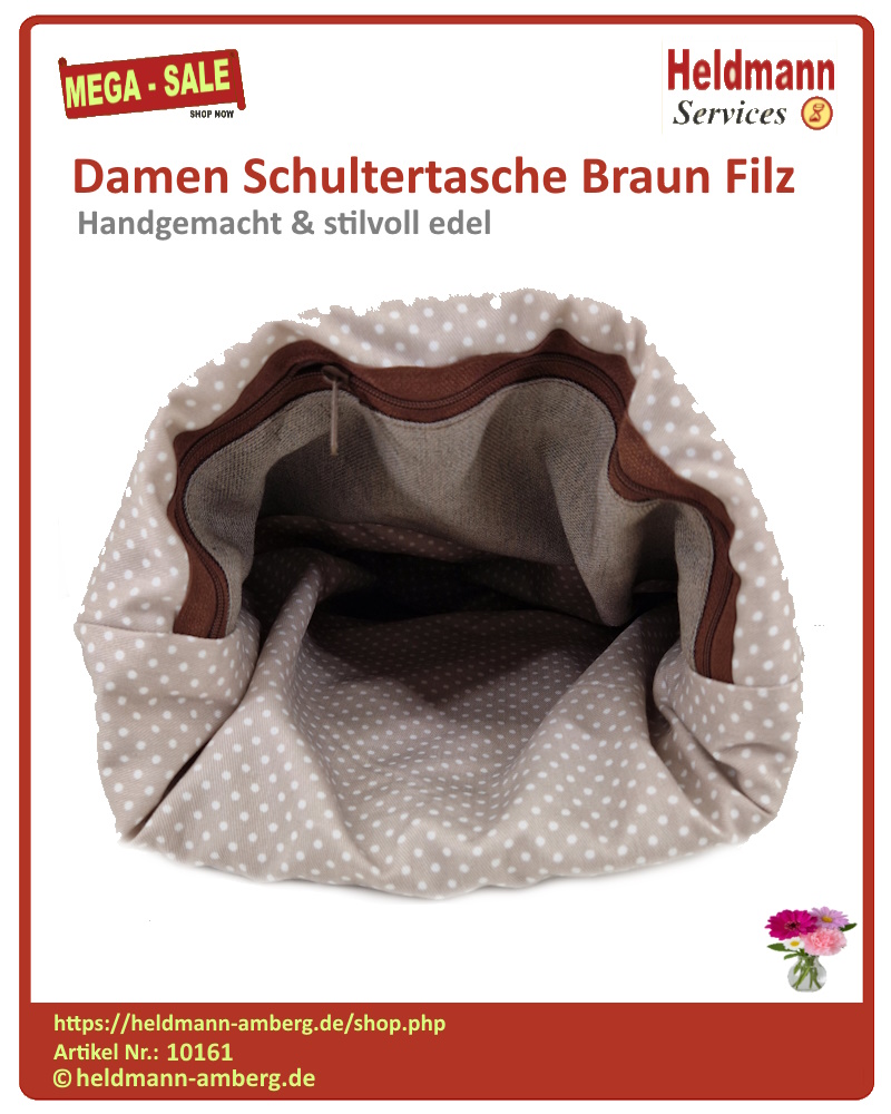 10161 Damen Schultertasche Braun Filz Innenseite