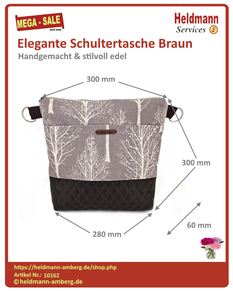 10162 Elegante Schultertasche Braun Maße
