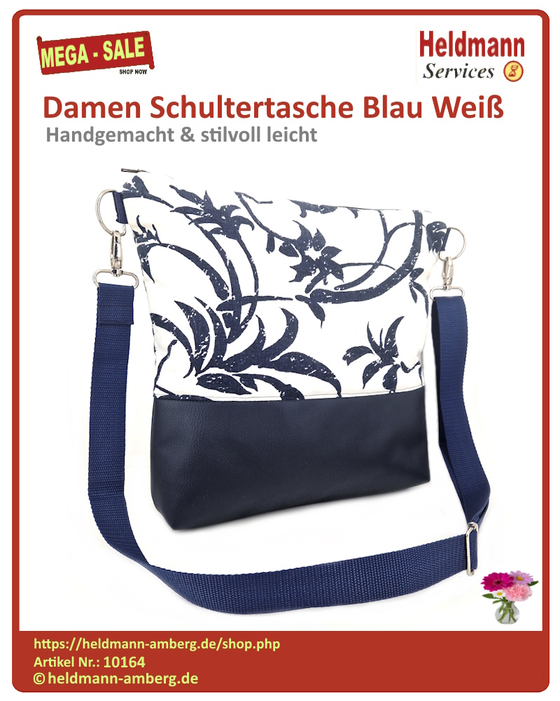 10164 Damen Schultertasche Blau Weiß